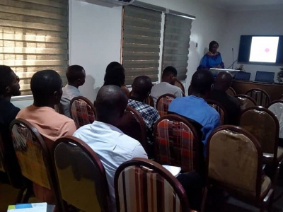 Mrs Fagbure delivering a paper at a seminar for SMEs.